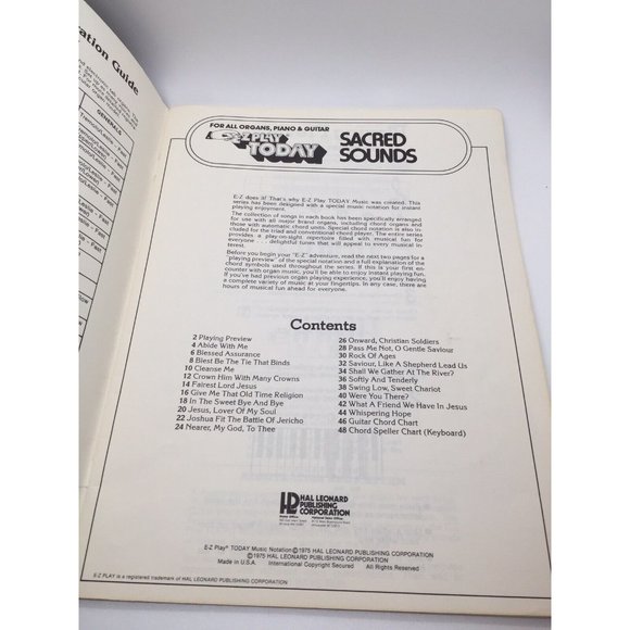 EZ Play Today Sacred Sounds Hal Leonard Publishing #22 Keyboard Sheet Music 1975 - Picture 3 of 4